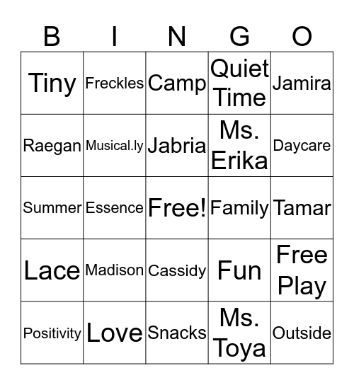 Tiny Freckles Bingo Card