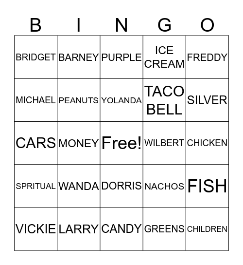 GRANDMA DORRIS Bingo Card