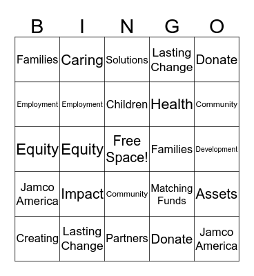 Jamco / United Way (round 1) Bingo Card