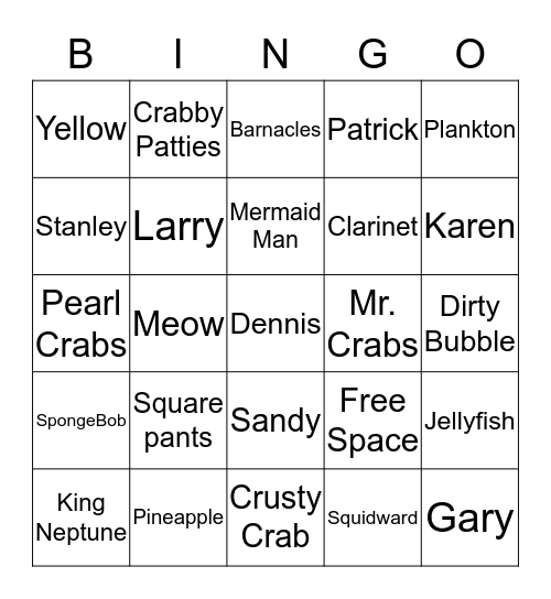 Spongebob Bingo Card