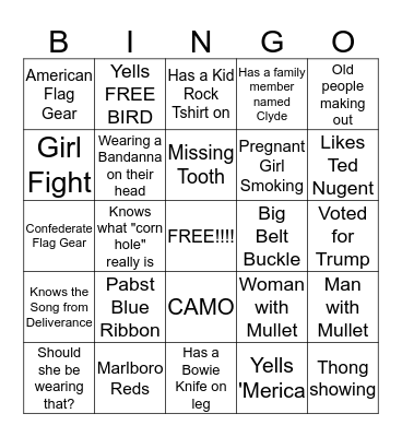 White Trash BINGO Card