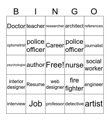 Career Bingo Card