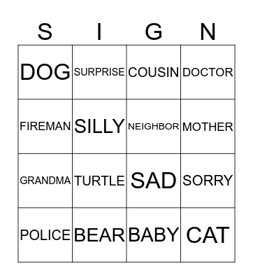 Sign Language Bingo Card