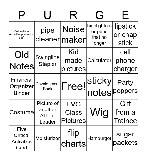 Purge Party Bingo Card