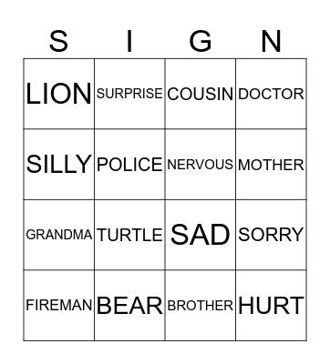 Sign Language Bingo Card