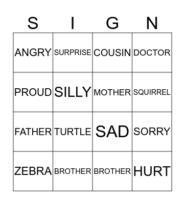 Sign Language Bingo Card