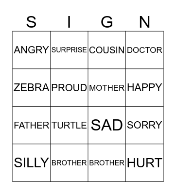Sign Language Bingo Card