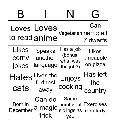 Untitled Bingo Card