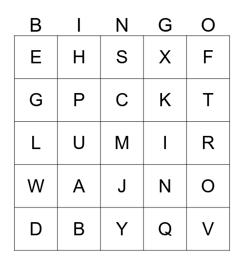 ALPHABET BINGO Card