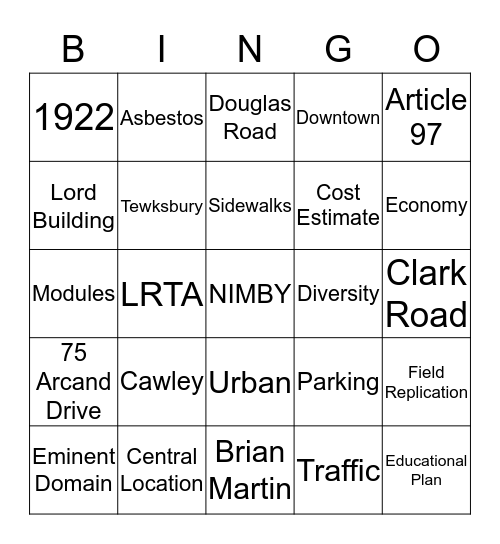 LHS Option Bingo Card