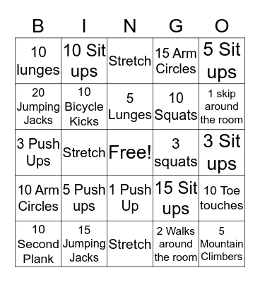 Fitness Bingo Card