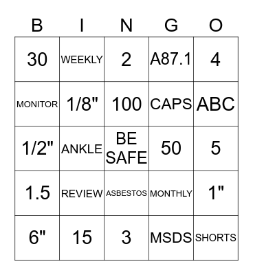 FLEET SAFETY BINGO Card