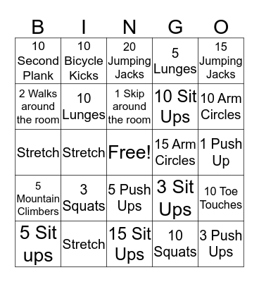 Fitness Bingo Card