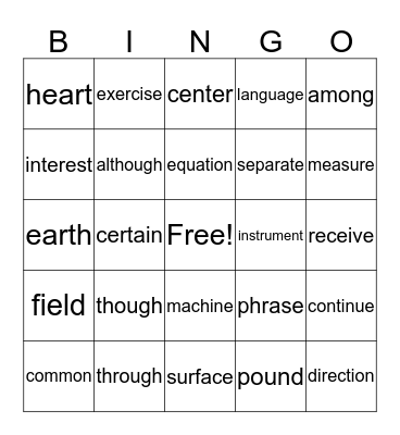 Ashley's words Bingo Card