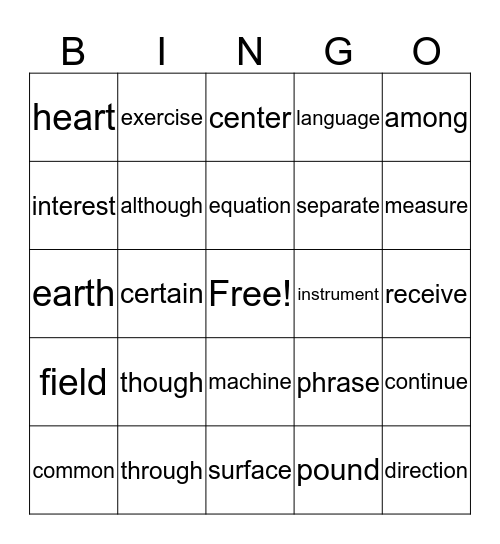 Ashley's words Bingo Card