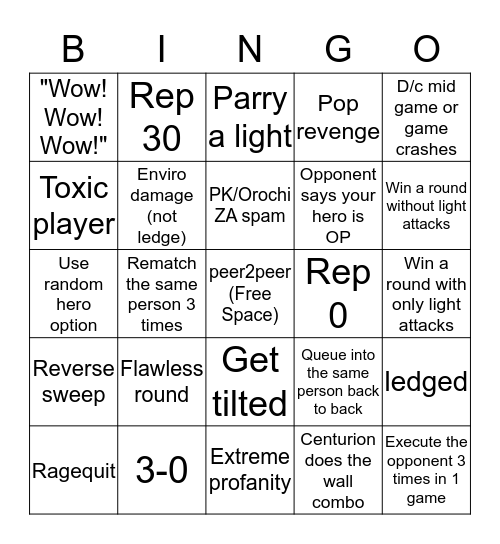 For Honor Duel Bingo Card