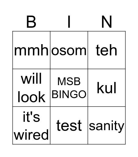 MSB BINGO Card