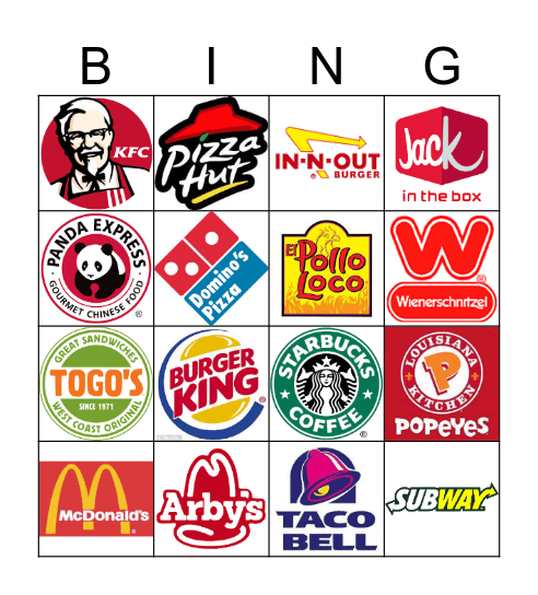 FAST FOOD Bingo Card
