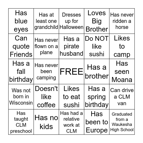 CLM Staff Bingo Card