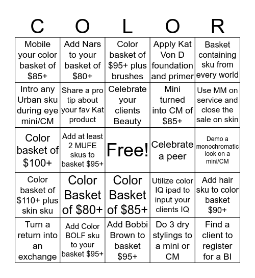 Color Bingo Contest Bingo Card