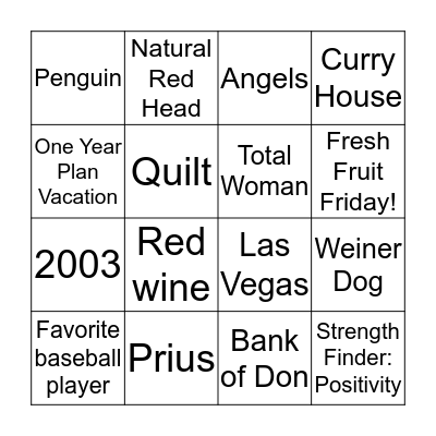 Cynthia's Bingo Card