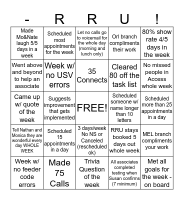 RRU - Ebay Bingo Card