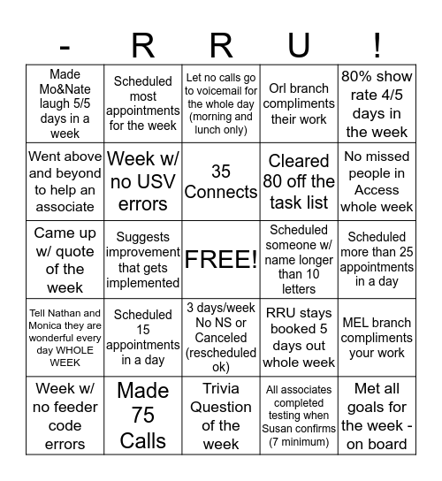 RRU - Ebay Bingo Card