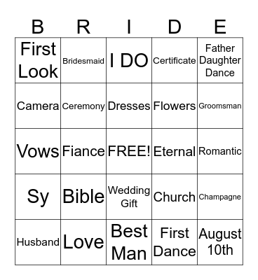 Lora-Emily's Wedding Shower Bingo Card