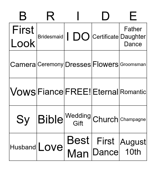 Lora-Emily's Wedding Shower Bingo Card