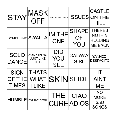 067 TOP 40 HITS APRIL 2017 Bingo Card