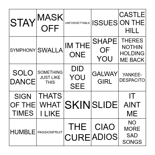 067 TOP 40 HITS APRIL 2017 Bingo Card