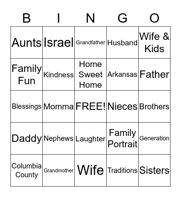 Ferguson Family Reunion 2013 Bingo Card