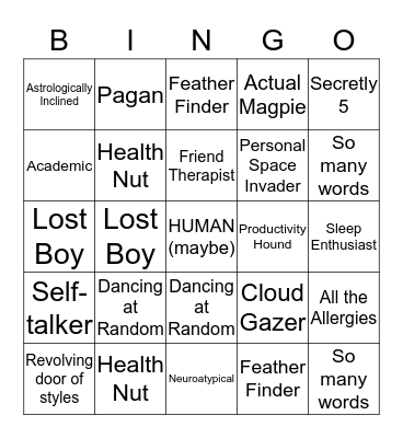 Eccentric as L Bingo Card