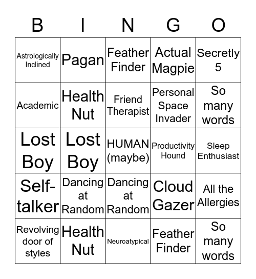 Eccentric as L Bingo Card