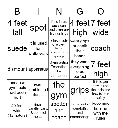 Gymnastics Essentials: Safety and Equipment Bingo Card