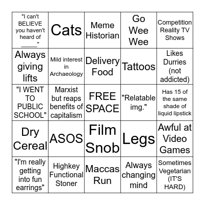 Bella's Bingo Card