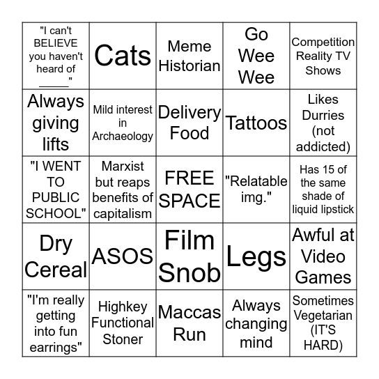 Bella's Bingo Card