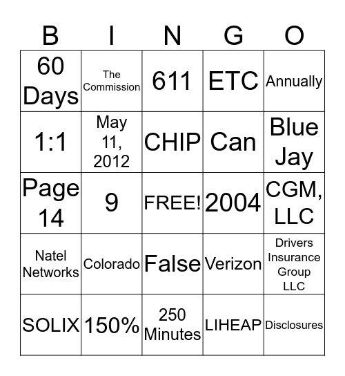 Compliance Bingo Card