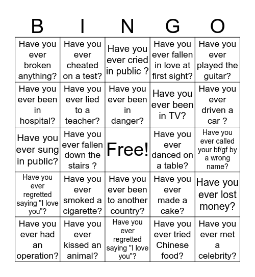 PRESENT PERFECT Bingo Card