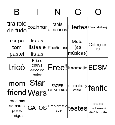 Nico Bongo Bingo Card