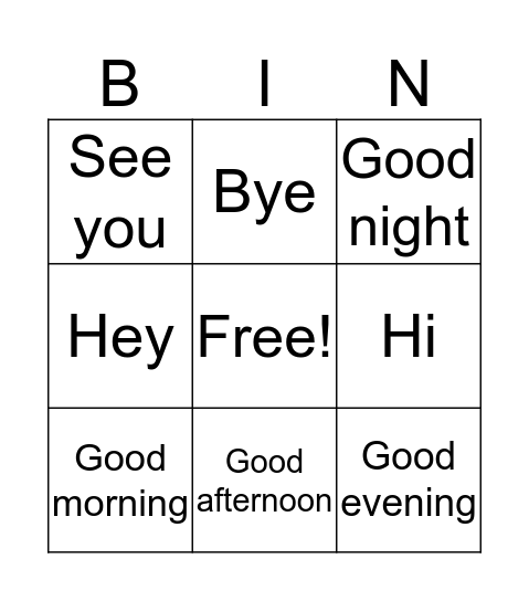 Greetings Bingo Card