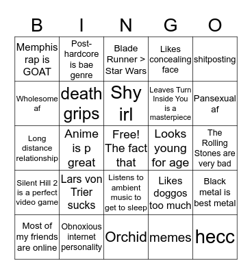 Max's Bingo thing Bingo Card