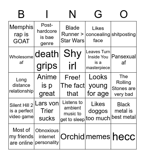 Max's Bingo thing Bingo Card