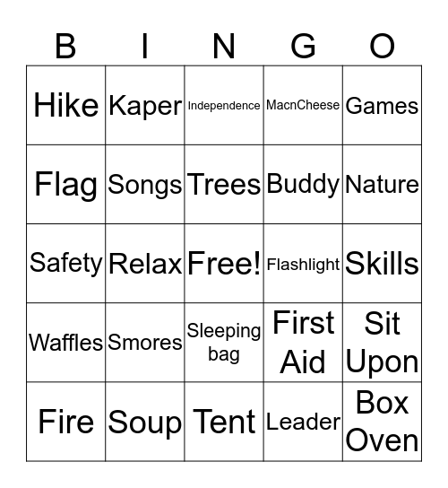 CAMPING BINGO Card