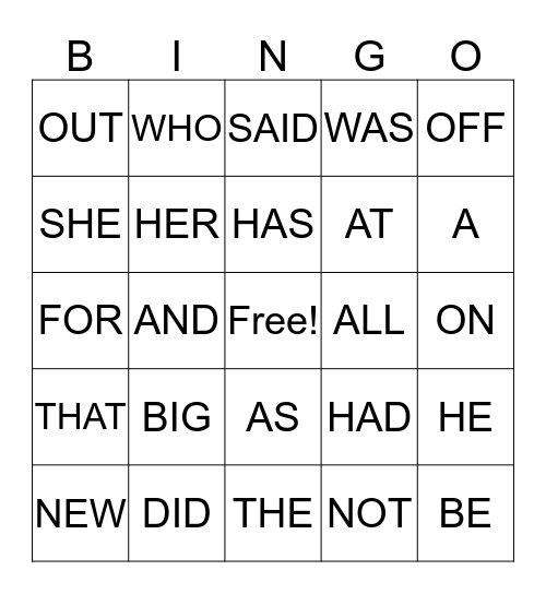 100 MAGIC WORDS Bingo Card