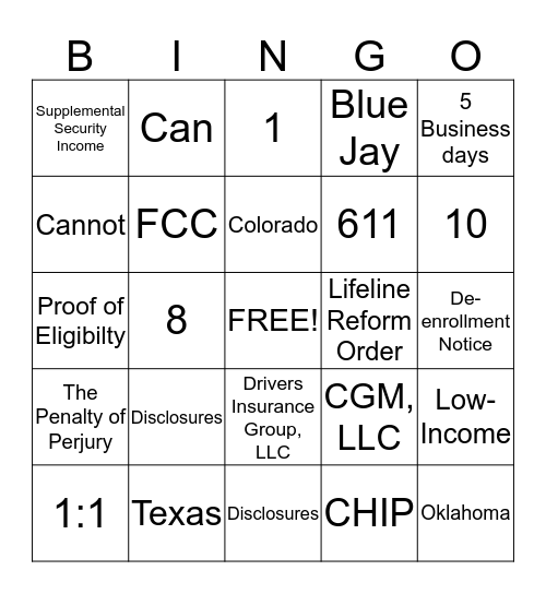 Compliance  Bingo Card