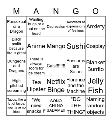 Bingo go go go go !! Bingo Card