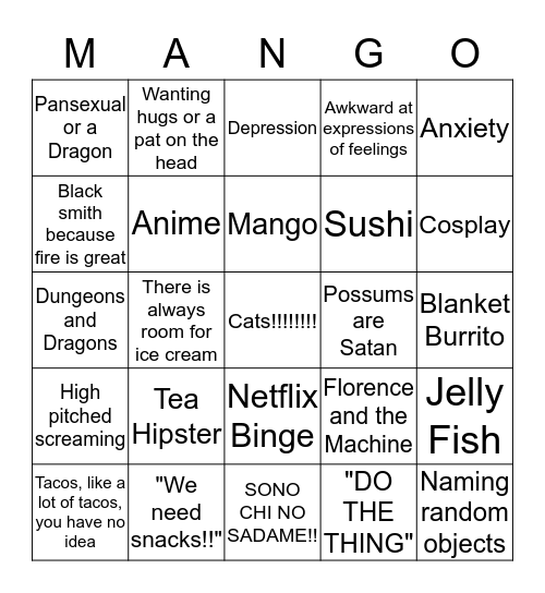 Bingo go go go go !! Bingo Card