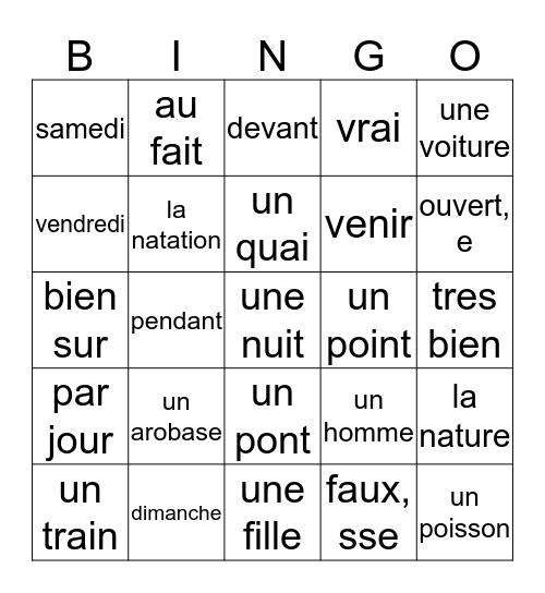 Untitled Bingo Card