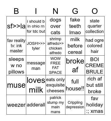 ASHFAT'S FATASS BINGO Card